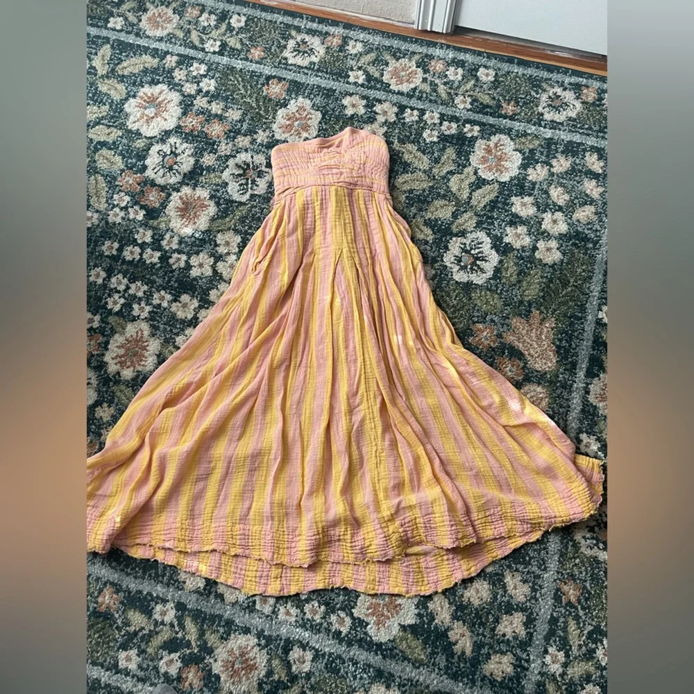 Free People Strapless Maxi Dress in Pink and Yellow Stripes
